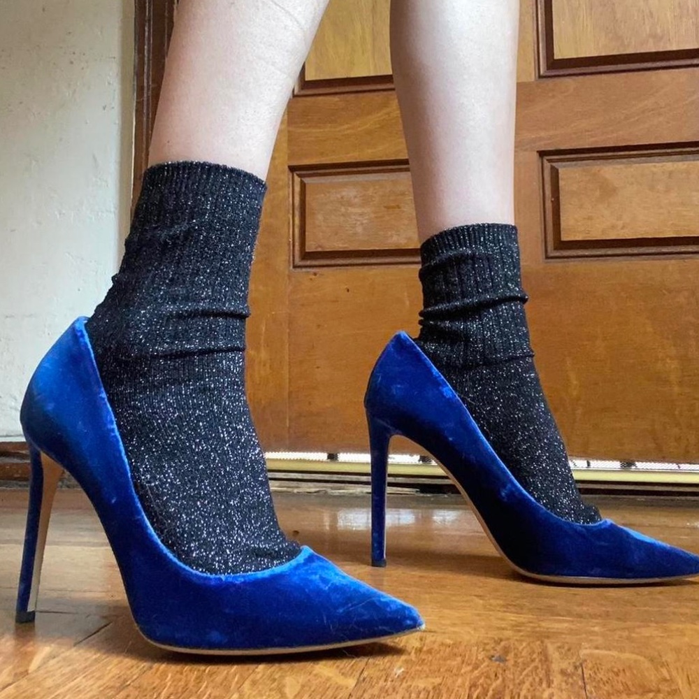 Tamara Mellon Blue Velvet Stiletto Pumps